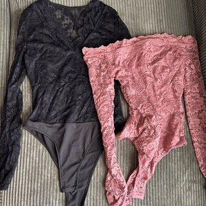 Fashion Nova Lace Bodysuit Duo - Black and Pink